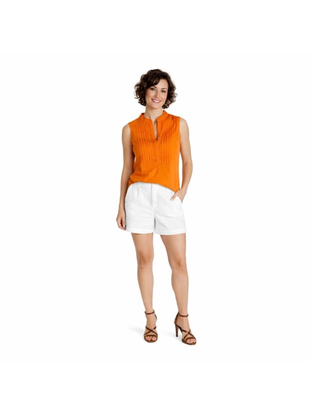 2/$30 New By Magazine Orange XS Cotton Tunic Top Pintuck Detail Mandarin Collar